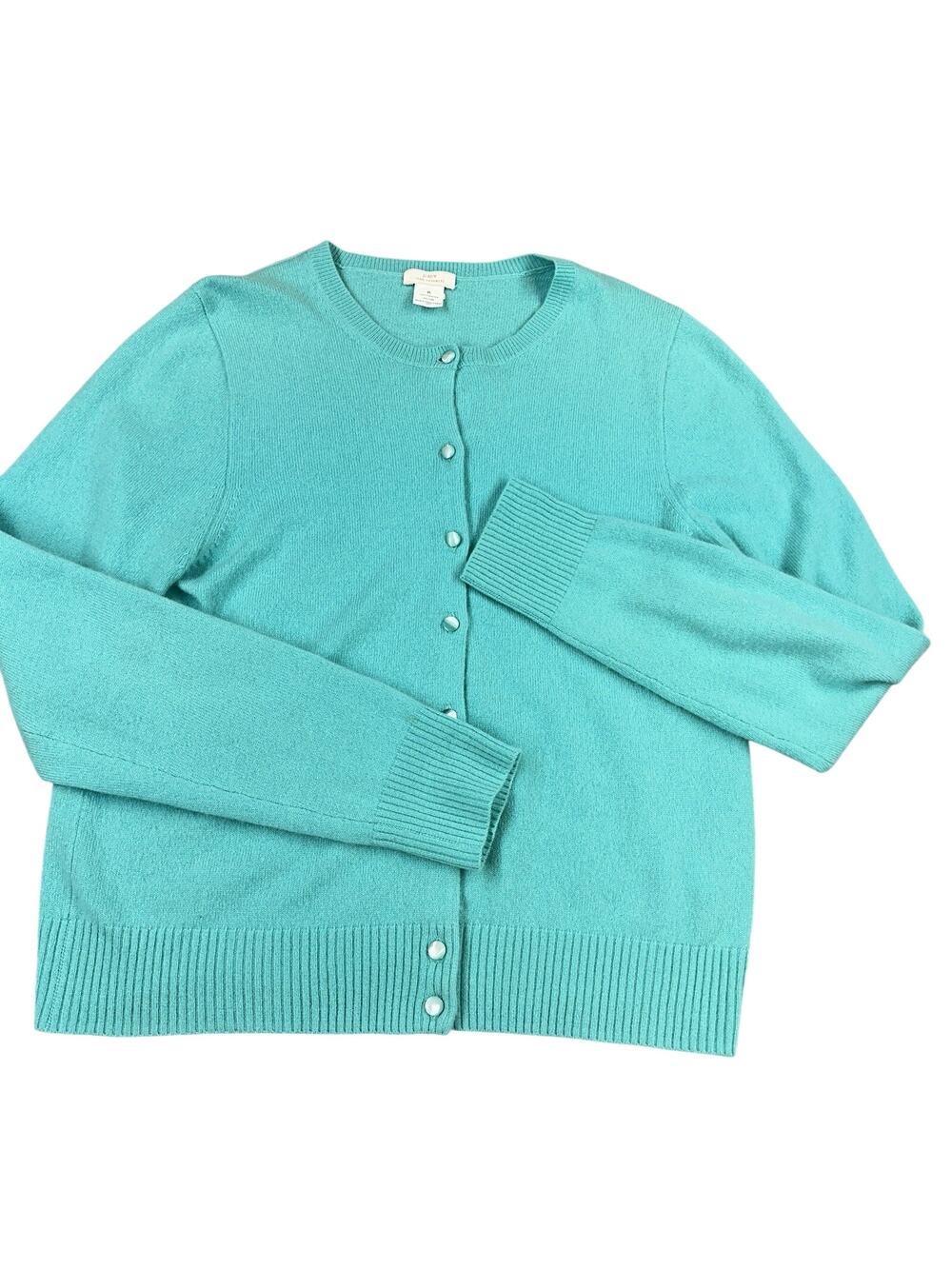J. Crew 100% Cashmere Cardigan Sweater Turquoise Crewneck Women's Size Small S